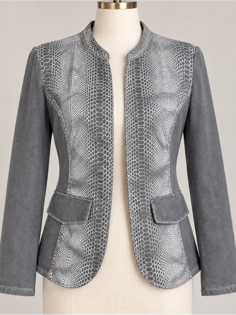 ORIGO Made in Italy NWT Gray Metallic Snakeskin Print Blazer Jacket